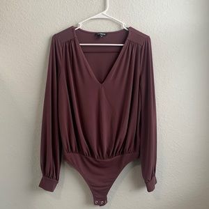 Maroon bodysuit with V-neck